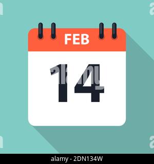 14 February Valentine`s Day Calendar Icon. Vector Illustration Stock Vector